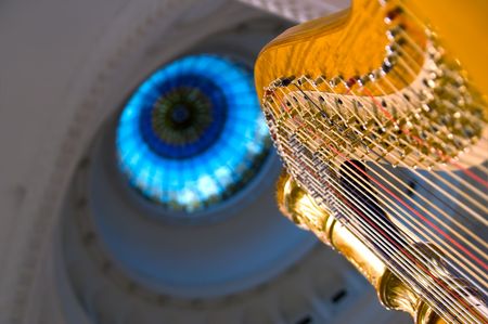 Harp strings close up - Classic music concert in synagogueの写真素材