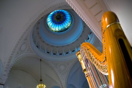 Harp strings close up - Classic music concert in synagogueの写真素材