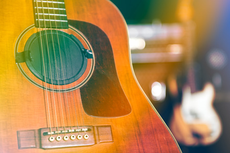Guitar on stage expect artists before the concertの写真素材
