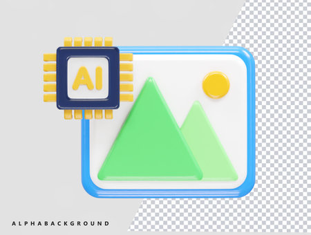 Realistic 3d vector illustration of computer chip with symbol of AI.のイラスト素材
