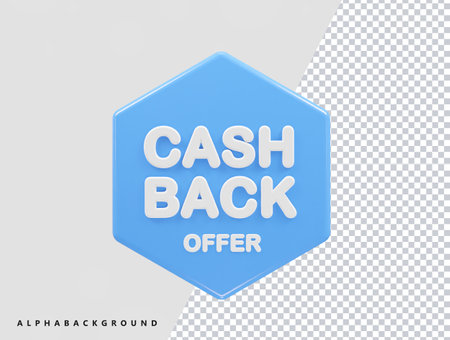 Cash back offer. Realistic blue hexagon sign. Vector illustration.のイラスト素材