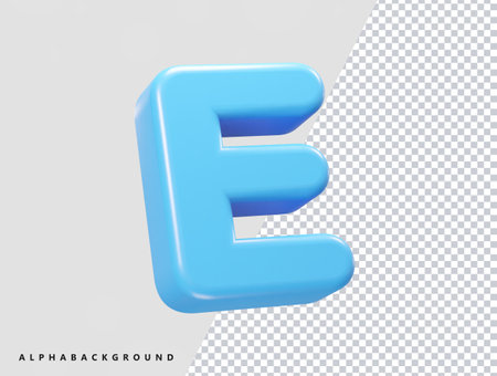 Blue 3d lowercase letter E uppercase isolated on transparent background. 3D font with shadow effect.のイラスト素材