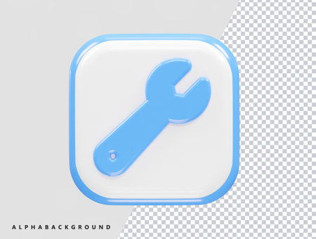 Blue glossy wrench icon on transparent background with place for your text.のイラスト素材