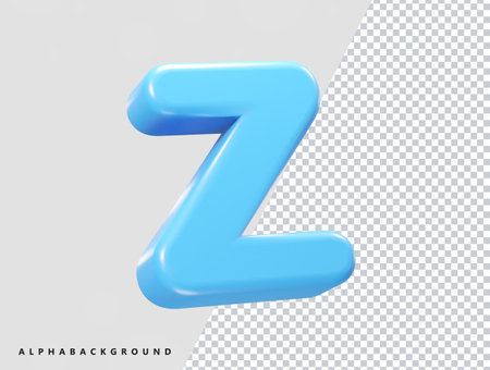 Blue glossy 3d letter Z isolated on transparent background. Vector illustration.のイラスト素材