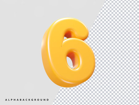 Realistic 3d Yellow Number 6 Isolated on Transparent Background. Vector Illustration.のイラスト素材