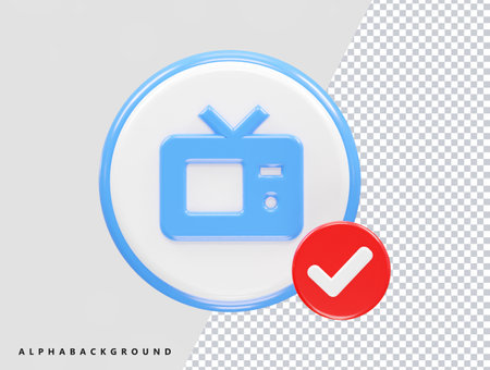 Vector illustration of a blue TV icon with a check mark on a transparent background.のイラスト素材
