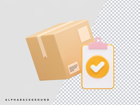 Vector illustration of a cardboard box with a checklist on a white background.のイラスト素材