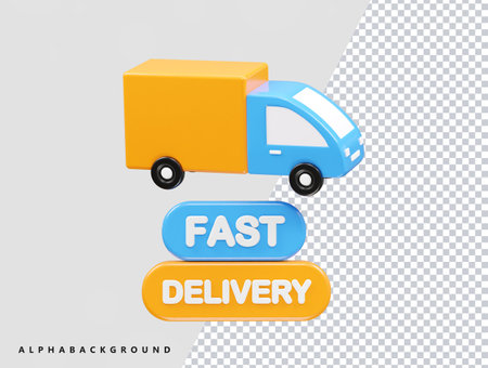 Fast delivery concept. Delivery truck with cardboard box. Vector illustration.のイラスト素材