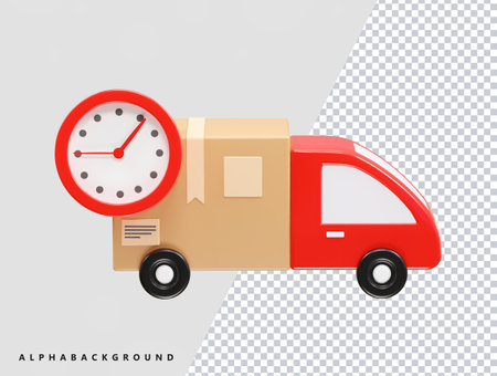 Fast delivery concept. Delivery van with clock and cardboard boxes. Vector illustrationのイラスト素材