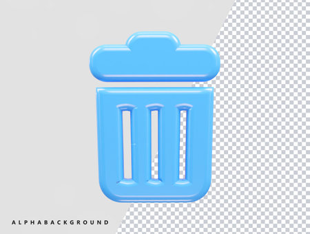 Blue plastic trash can isolated on transparent background. Realistic vector illustration.のイラスト素材