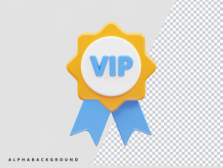 Vector illustration of VIP badge with ribbons isolated on transparent background.のイラスト素材