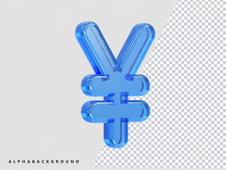 3D transparent blue glossy yen symbol isolated on transparent background. Vector illustration.のイラスト素材