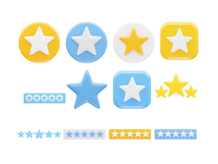 Star rating icon set isolated over the white background, set of different foreshorteningsのイラスト素材