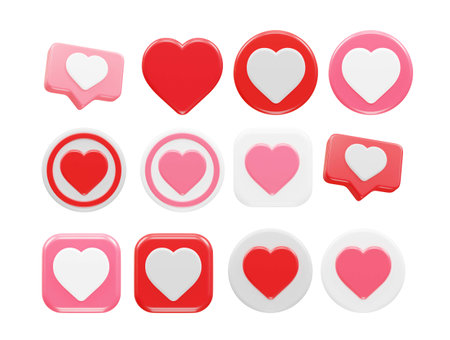 Set of red heart buttons isolated on white background. Vector illustration.のイラスト素材