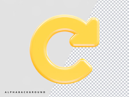 Yellow 3d refresh icon isolated on transparent background. Vector illustration.のイラスト素材