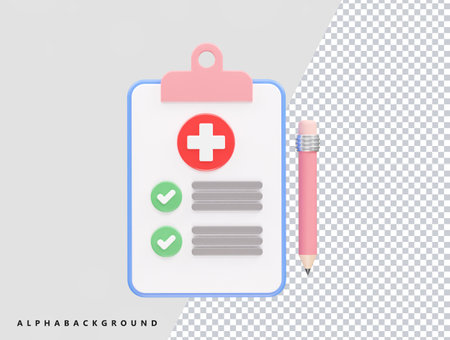 Medical clipboard with checklist and pencil isolated on white background. Vector illustration.のイラスト素材