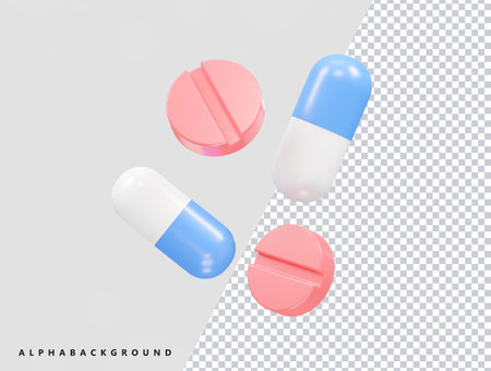 Realistic 3d Pills Set Isolated on Transparent Background. Vector Illustrationのイラスト素材