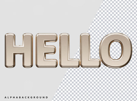 3D Illustration of Glossy Metal Text Style Hello on Transparent Background.のイラスト素材