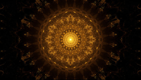 3D surreal illustration. Sacred geometry. Mysterious psychedelic relaxation pattern. Fractal abstract texture. Digital artwork graphic astrology magicの素材