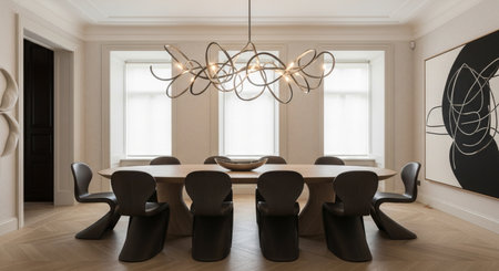 Modern dining table decor interior lighting luxury art.の素材