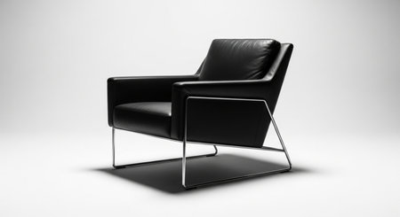 Modern black leather armchair studio shot style lounge sofa seat.の素材