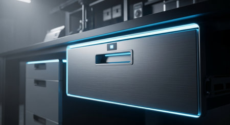 Modern drawer brightened with blue lights sleek furniture designの素材