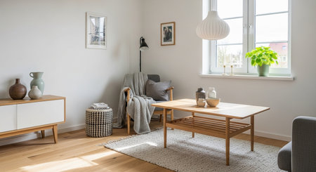 Living room Wooden furniture interior design decor indoor cozy spaceの素材