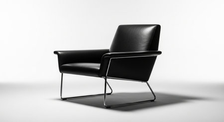 Black leather armchair with chrome frame modern furniture designの素材
