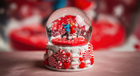 Dancing couple inside snow globe with candy decor winter holiday gift artの素材