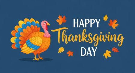 Happy thanksgiving day with turkey. Fall leaves decoration for autumn celebration design theme.の素材