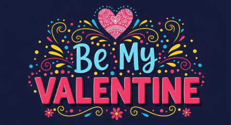 Be my lettering with colorful pattern design on dark blue background art.の素材