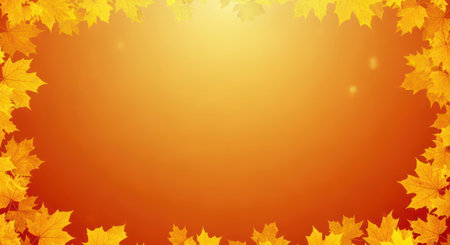 Fall foliage border. Bright gradient backdrop for seasonal message. Autumn nature borderの素材