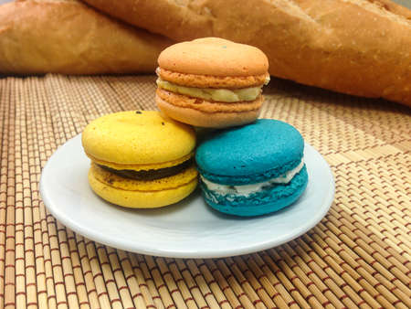 Bakery Bread of Macaroon on a White dish.の写真素材