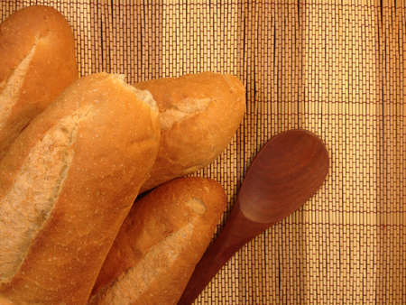 Bakery Bread of Baguette on  a Wooden Table.の写真素材