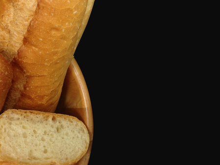 Bakery Bread of Baguette on black backgroundの写真素材