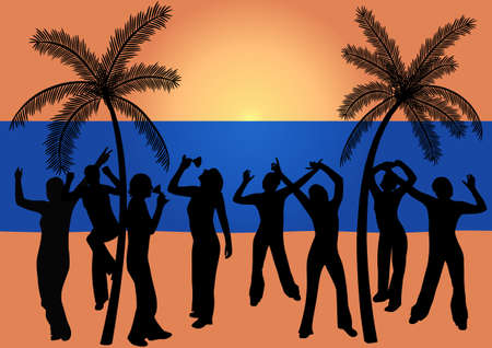 Happy young people dancing at the beachのイラスト素材