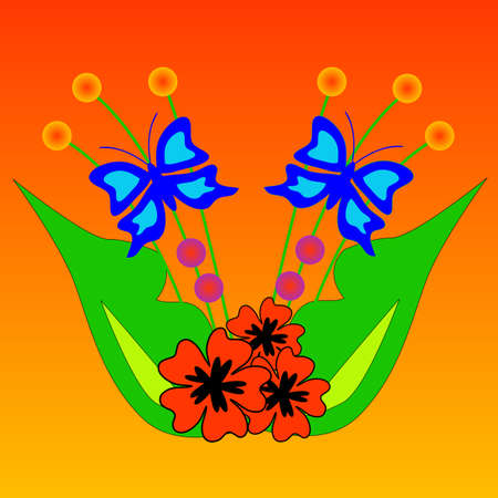 Beautiful vector colorful flower design with butterfliesのイラスト素材