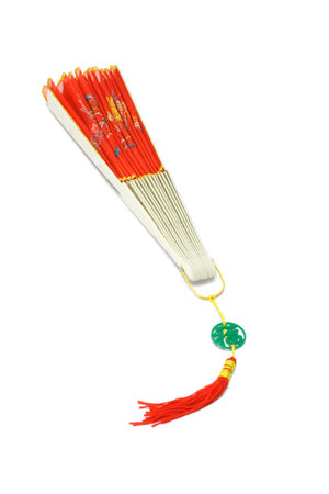 Close Chinese traditional folding fan on white backgroundの写真素材