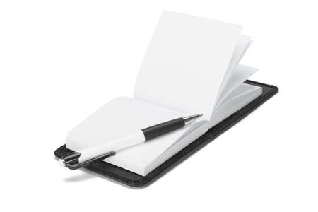 Ball point pen and open note pad on white backgroundの写真素材