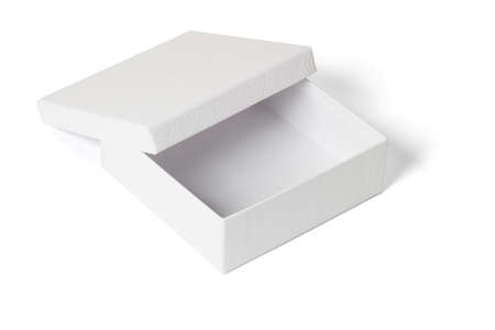 Elevated view of an open empty gift box on white backgroundの写真素材