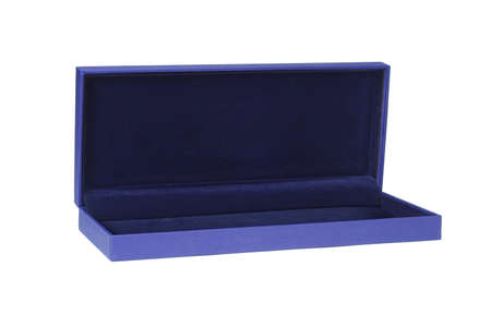 Open empty blue rectangular shape gift box on white backgroundの写真素材