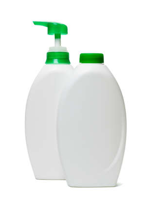 Plastic bottles of liquid soap on white backgroundの写真素材