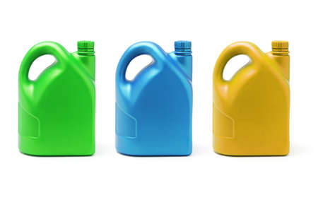 Three color containers of lubricant on white backgroundの写真素材