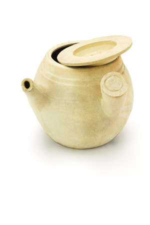 Chinese clay pot for boiling herbs on white background の写真素材
