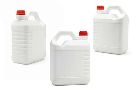 White plastic blank containers on isolated backgroundの写真素材