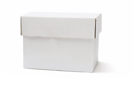 White cardboard storage box on isolated backgroundの写真素材