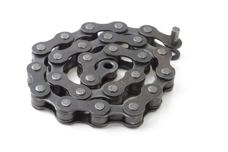 Bicycle metal link chain on white background