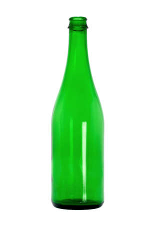 Empty green glass bottle standing on white backgroundの写真素材