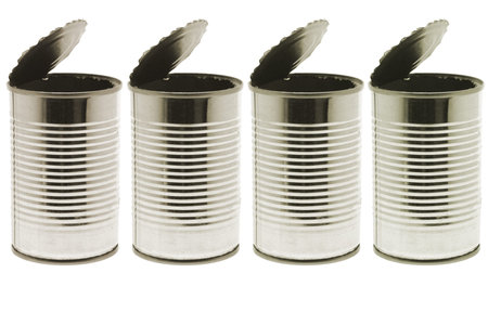 Empty tin cans on white backgroundの写真素材