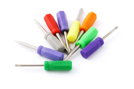 Multicolor mini screw drivers on white backgroundの写真素材